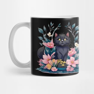 Cute Black Cat Watercolor Art Mug